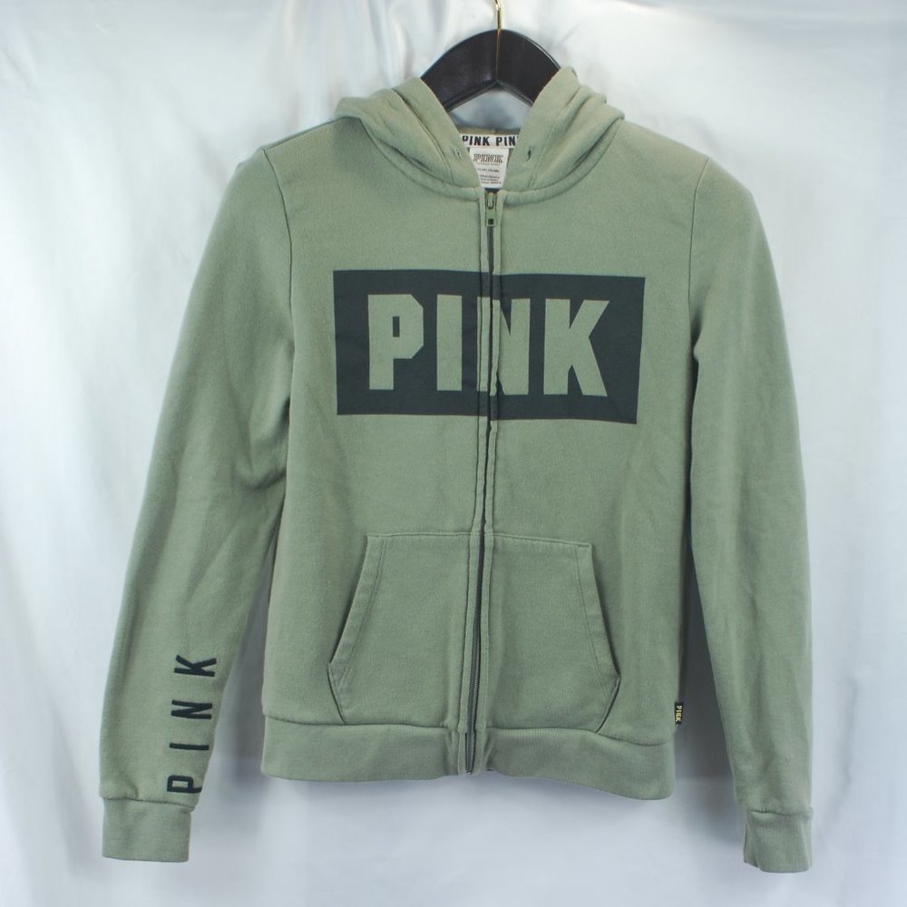 VS Pink | Green Full Zip Hoody Sweatshirt sz S